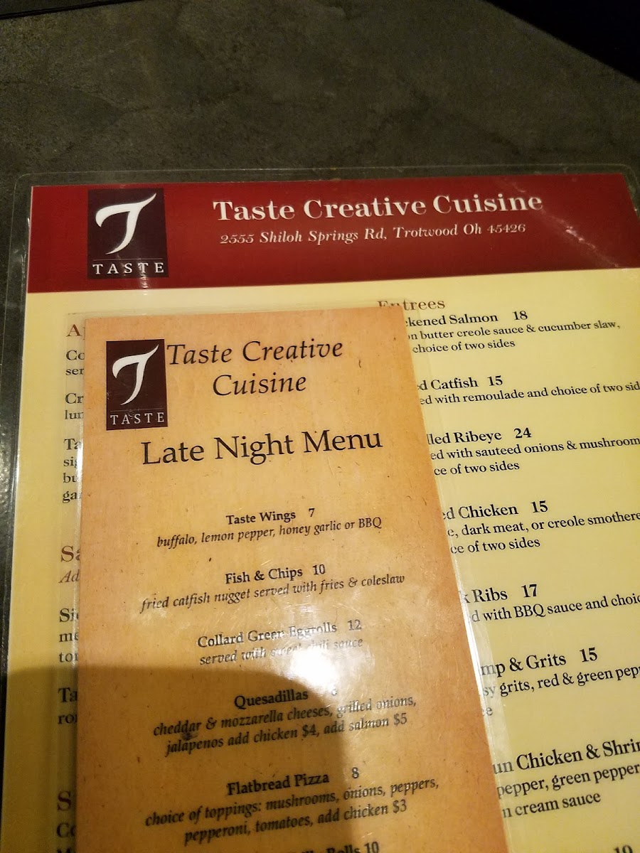 Taste menu board