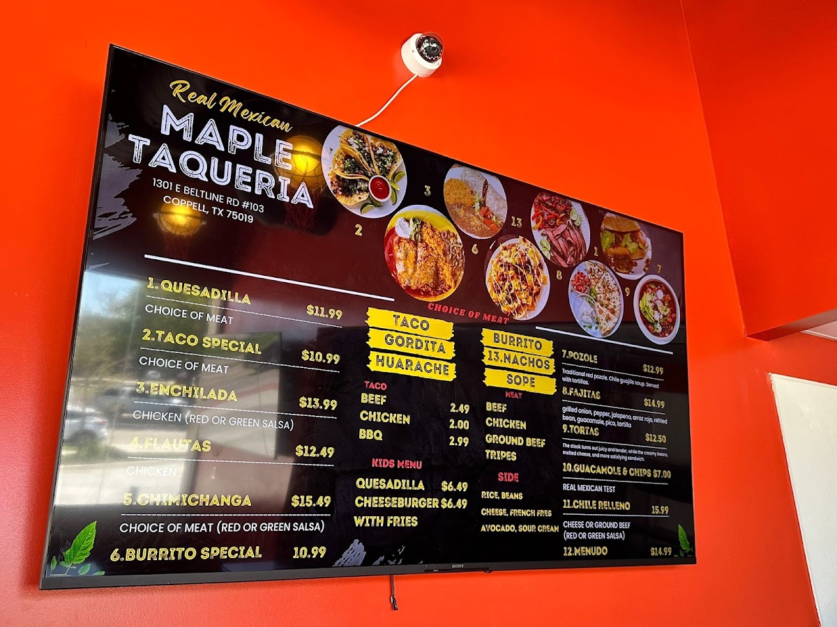 MAPLE TAQUERIA menu board
