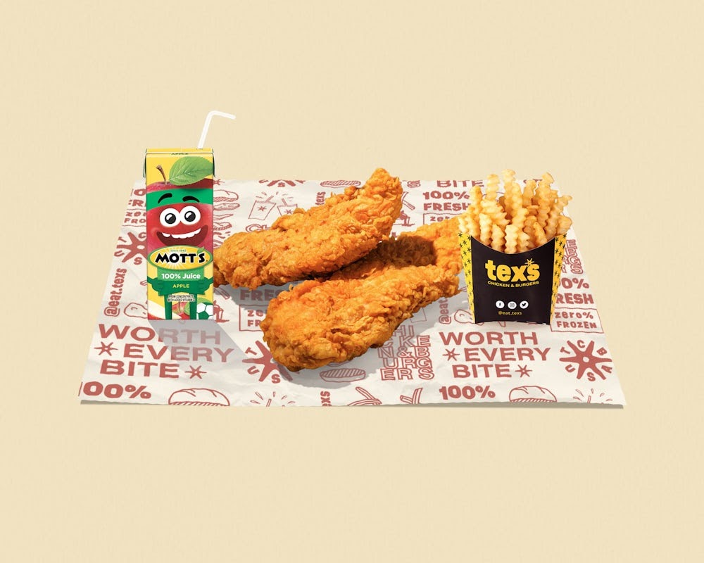 Tex's Chicken & Burgers menu board