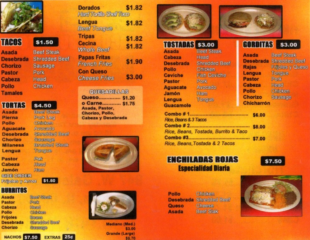 Tacos y Burritos Jalisco menu board