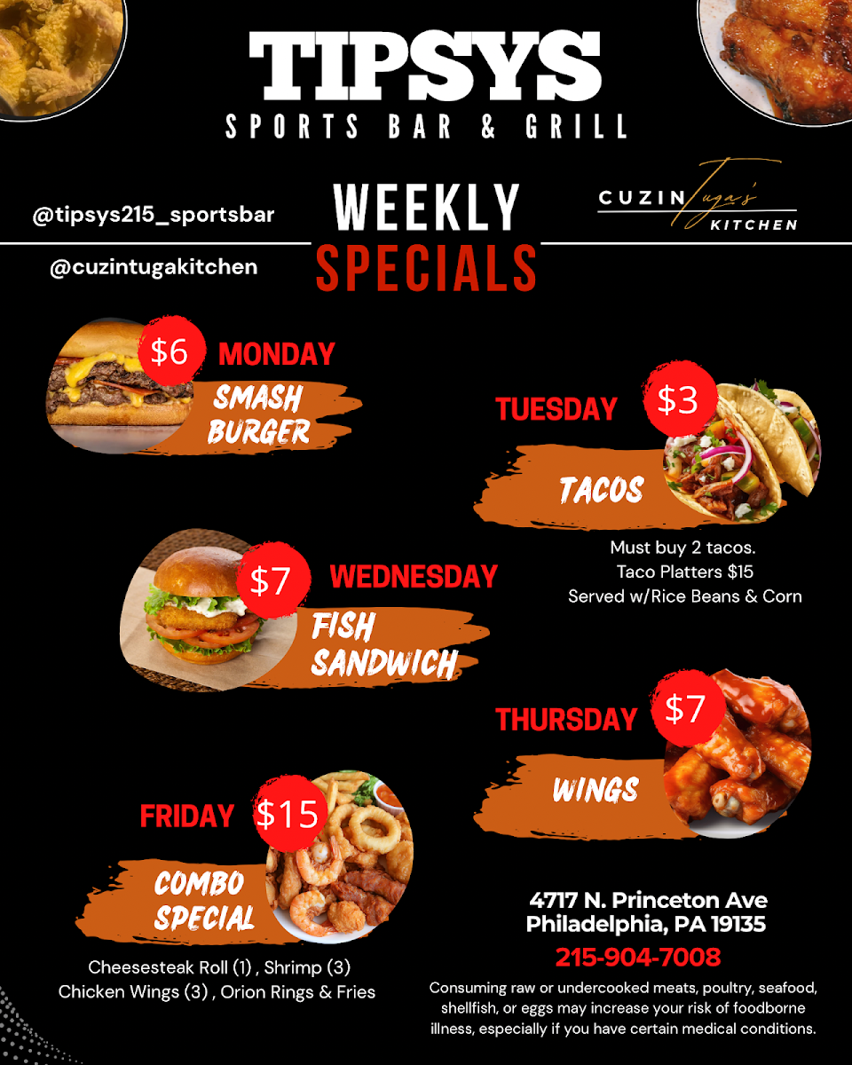 Tipsy’s Sports Bar & Grill menu board