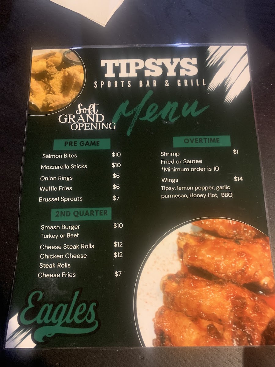 Tipsy’s Sports Bar & Grill menu board