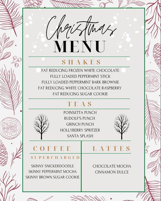 Vibrant Nutrition menu board