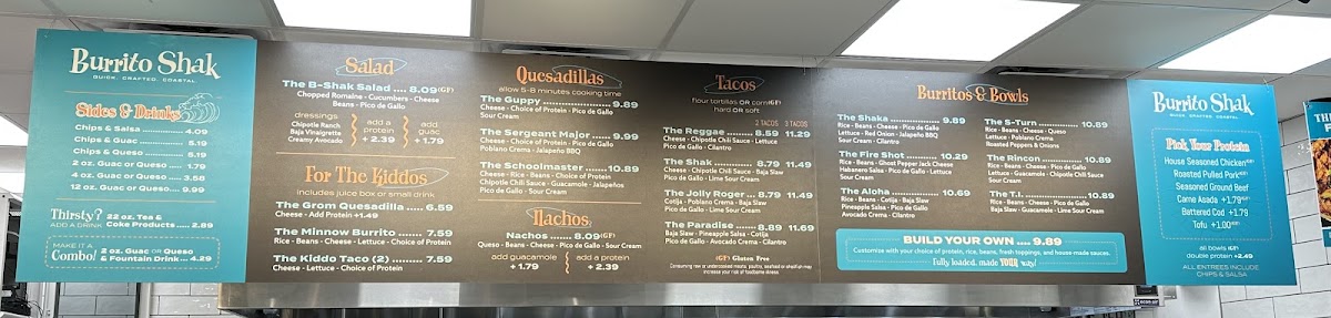 Burrito Shak menu board