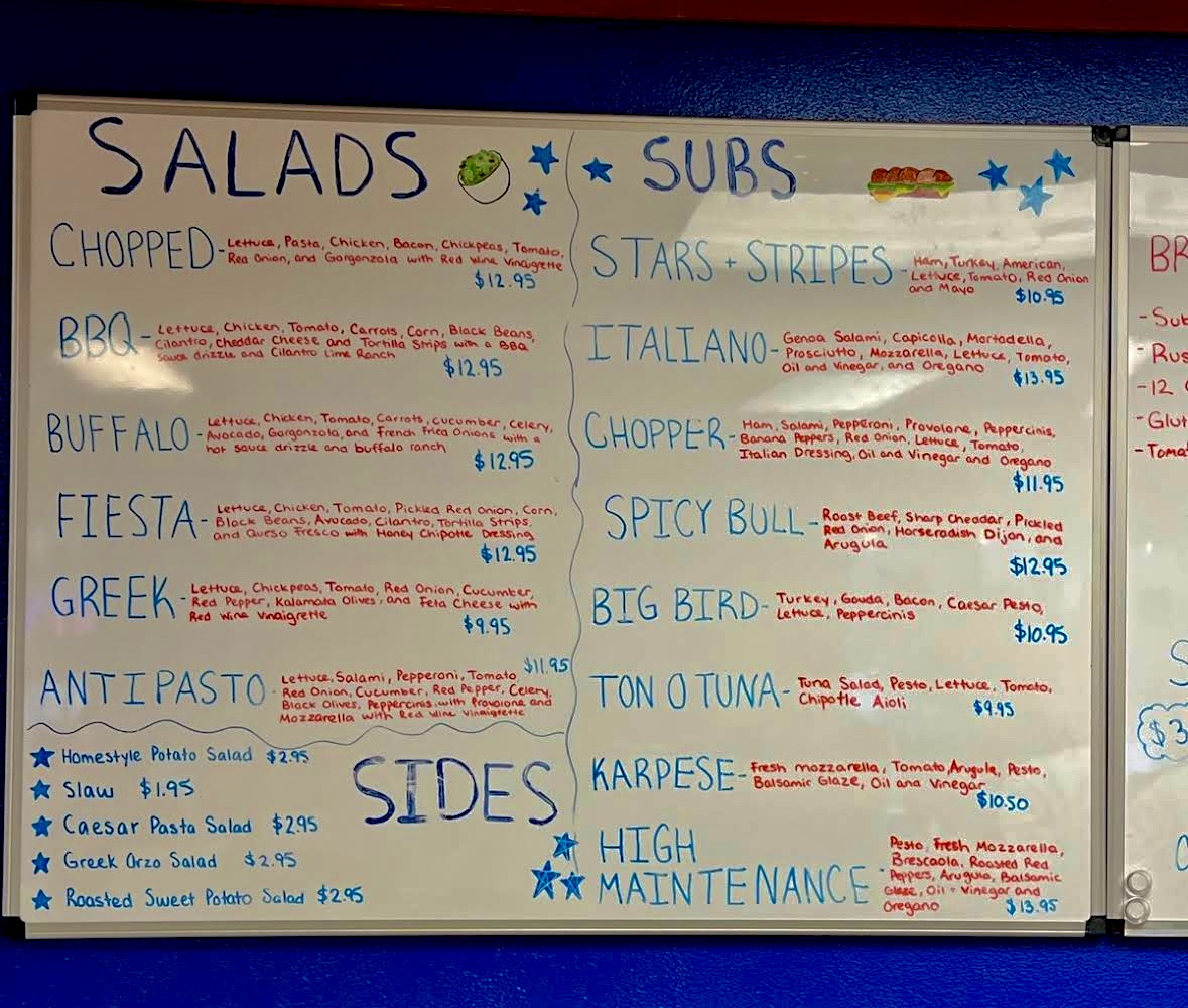 Hazelhurst Sub & Deli menu board