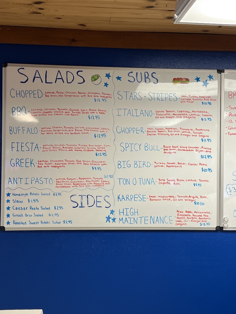 Hazelhurst Sub & Deli menu board