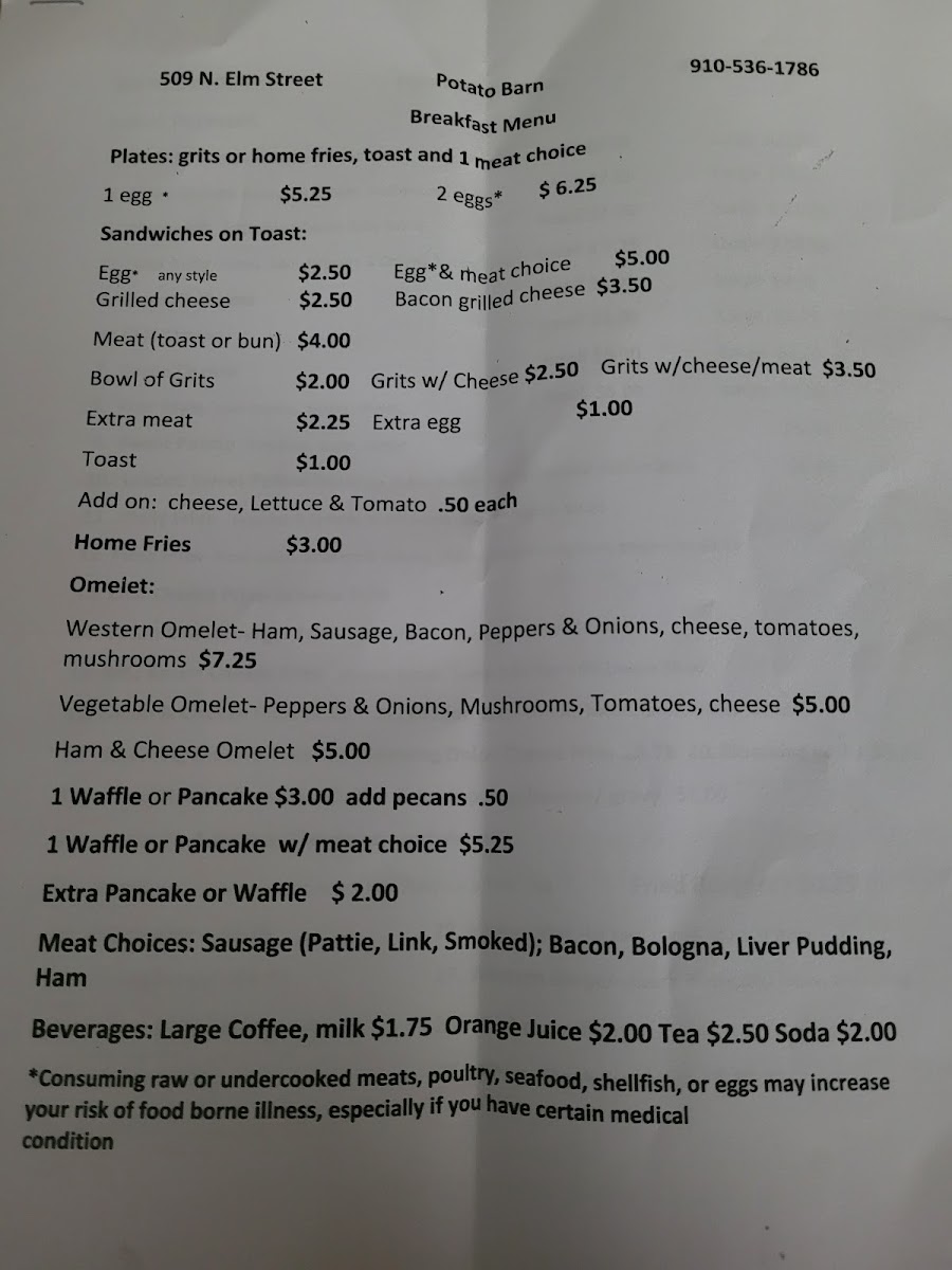 The Potato Barn menu board