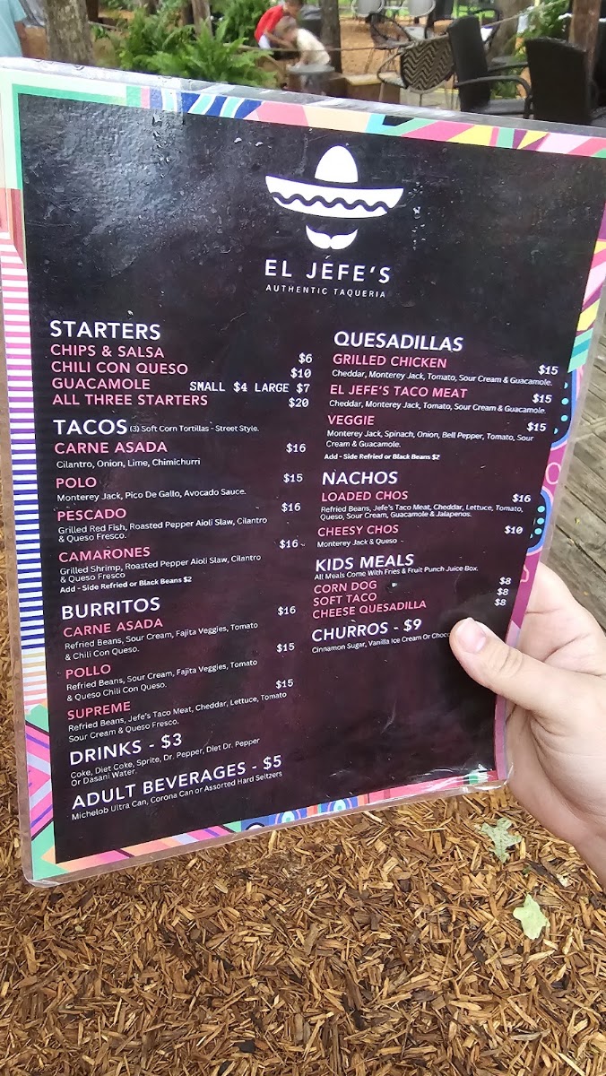 El Jefe's Authentic Taqueria menu board