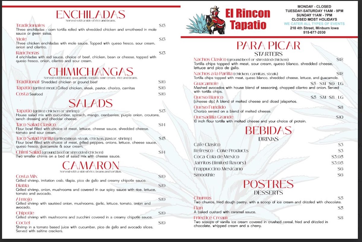 El Rincon Tapatio - Mexican Restaurant menu board