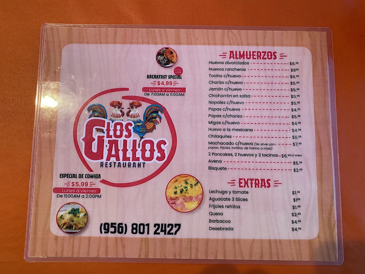Los Gallos Mexican Restaurant menu board