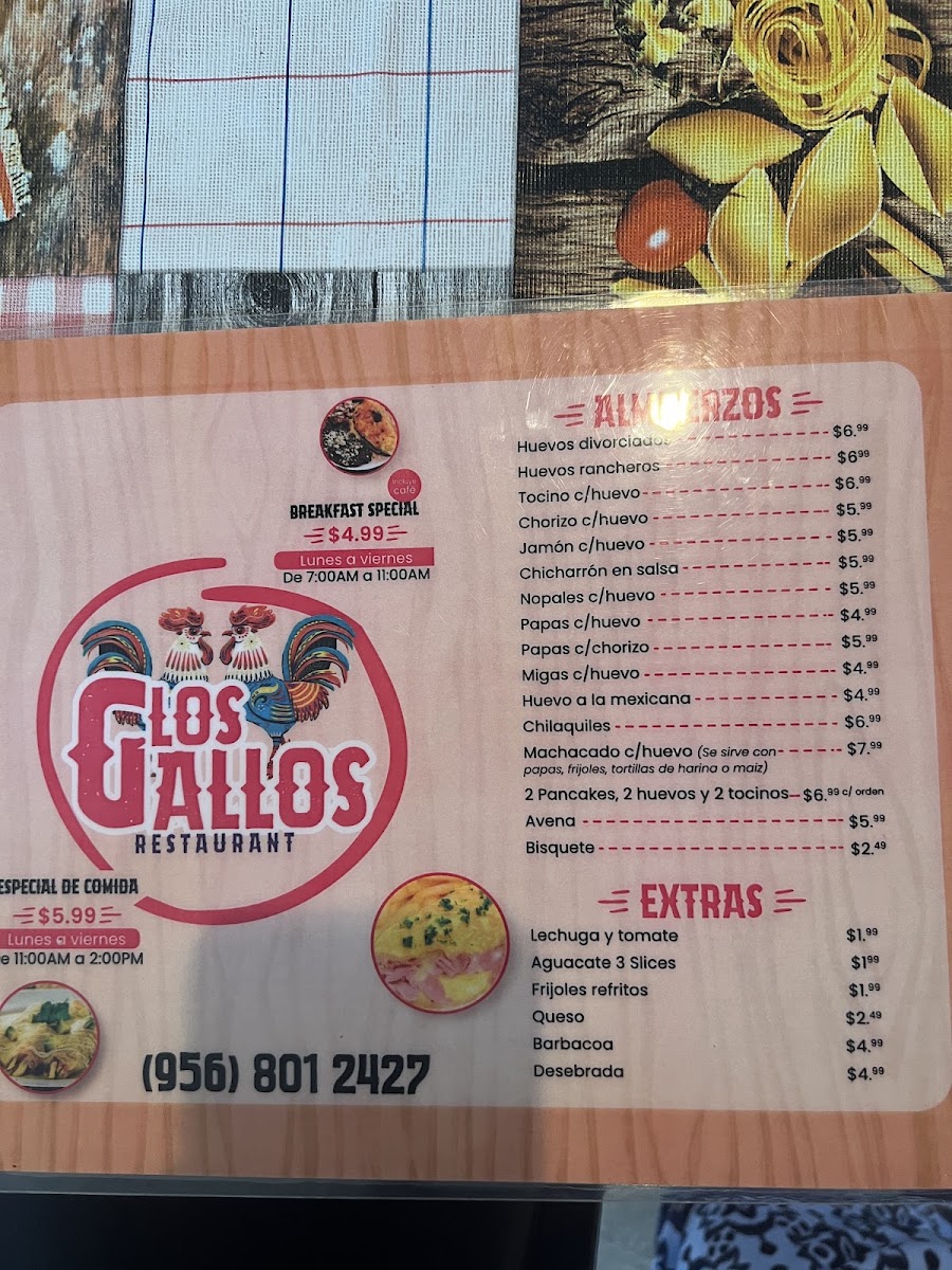 Los Gallos Mexican Restaurant menu board