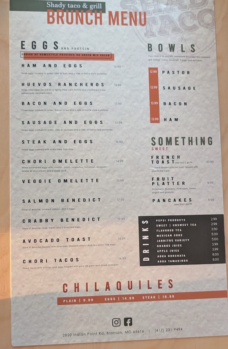 Shady Taco menu board