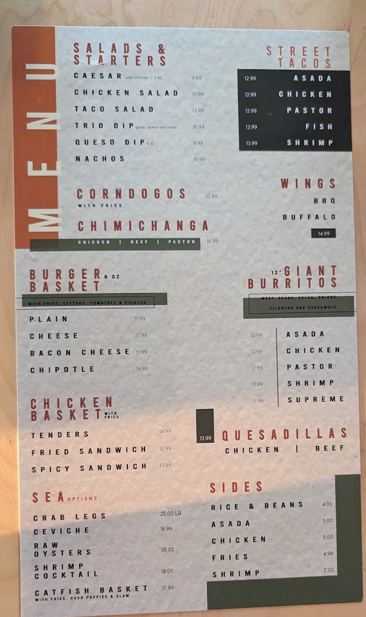 Shady Taco menu board