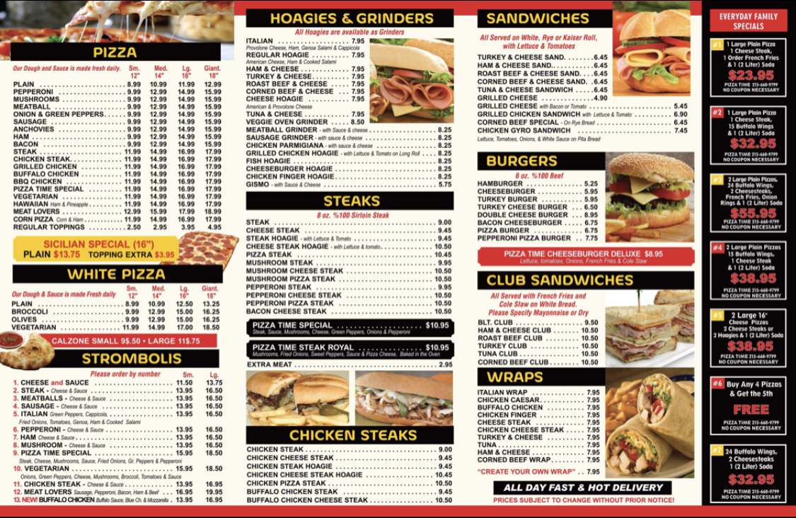 PIZZA TIME menu board