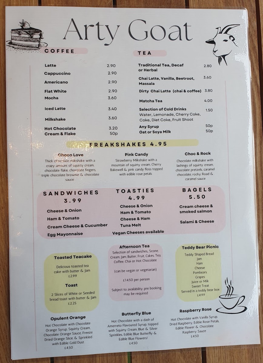 Arty Goat menu board