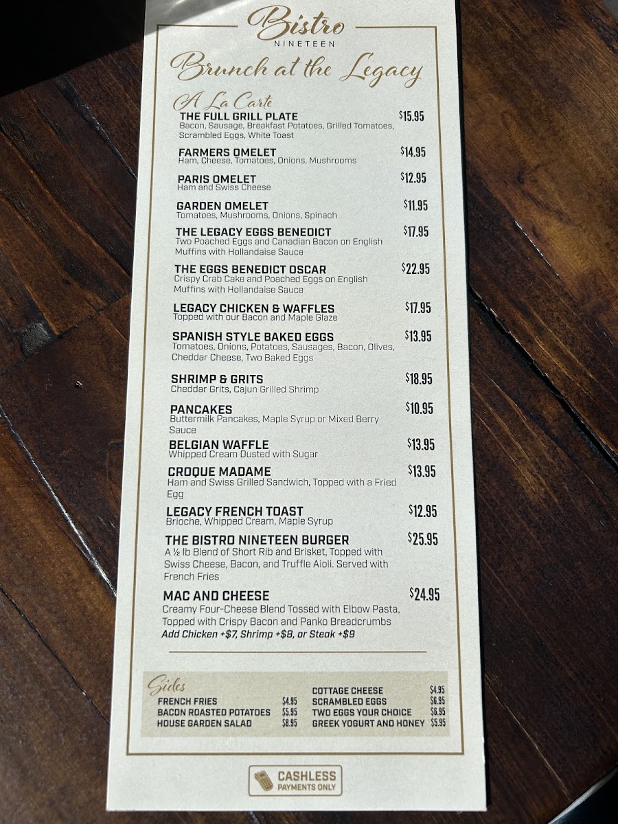 Legacy at the 19 - Bistro menu board