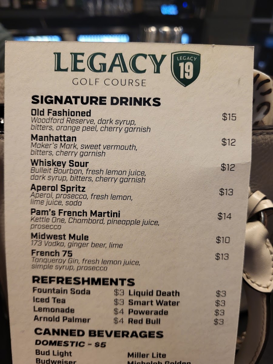 Legacy at the 19 - Bistro menu board