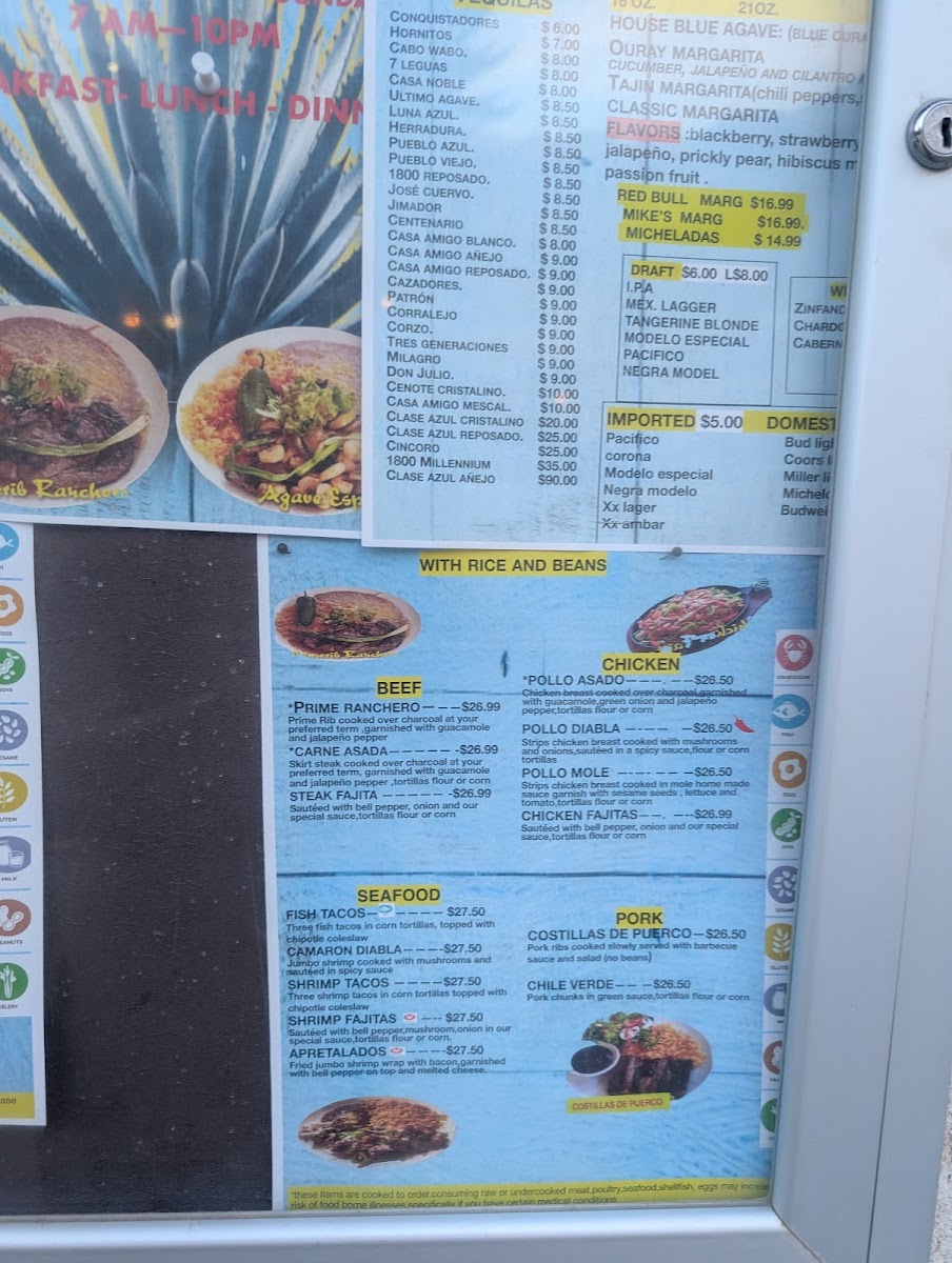 El Agave Azul 2 menu board