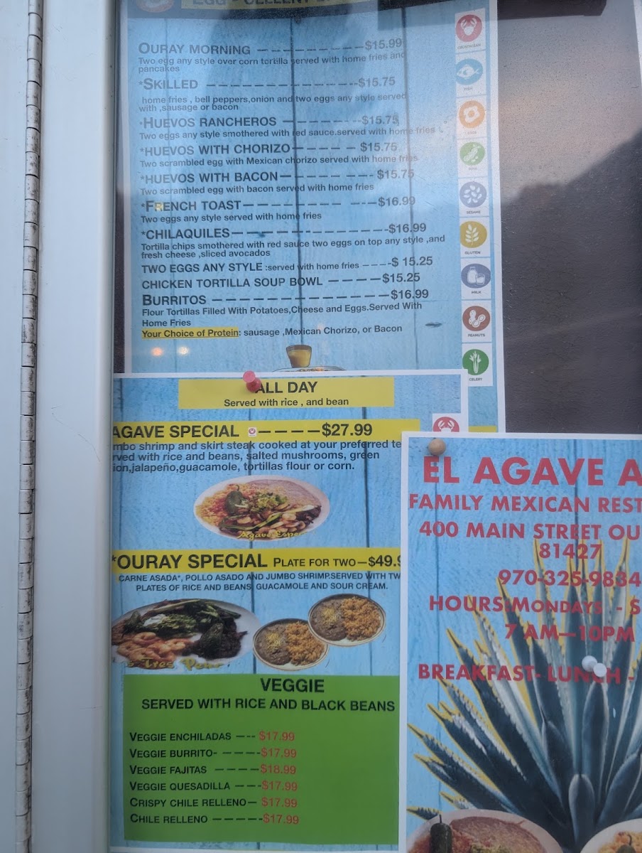 El Agave Azul 2 menu board
