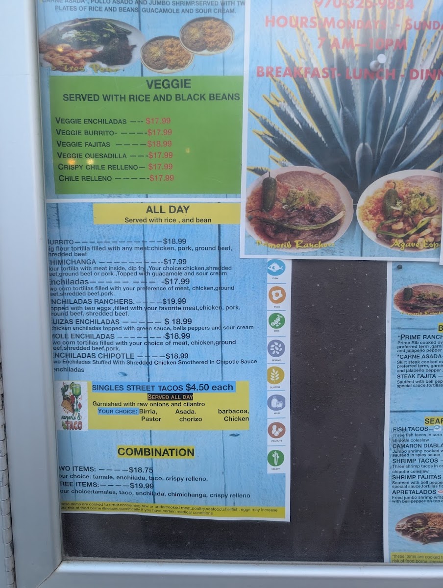 El Agave Azul 2 menu board