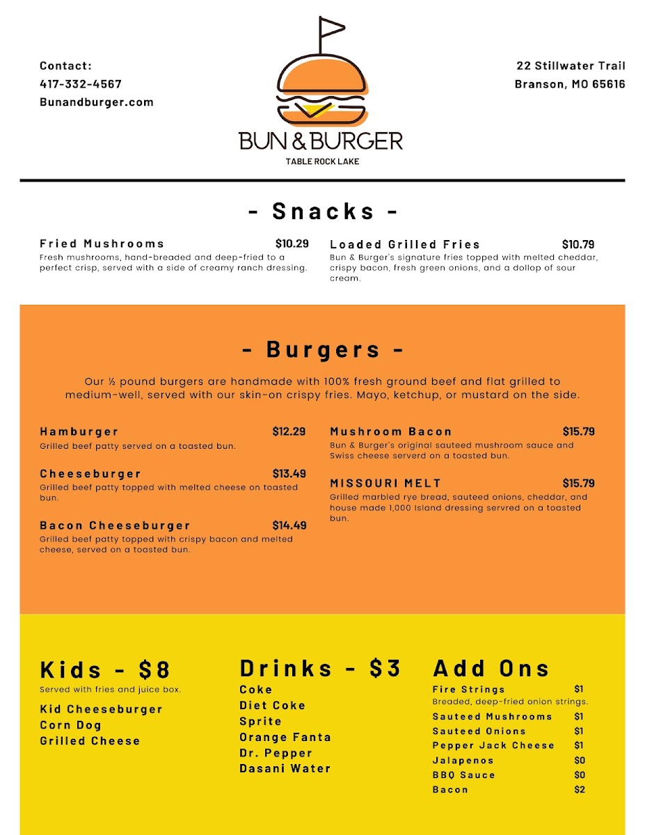 Bun and Burger menu board