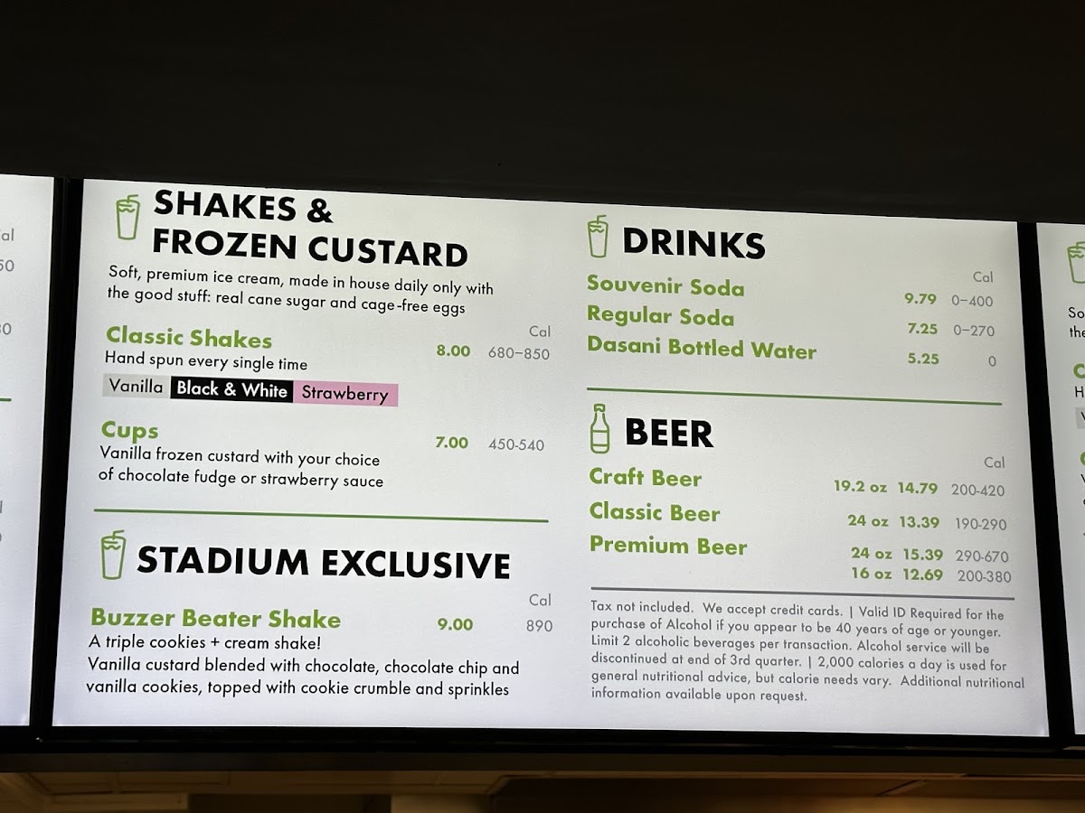 Shake Shack Xfinity Mobile Arena menu board
