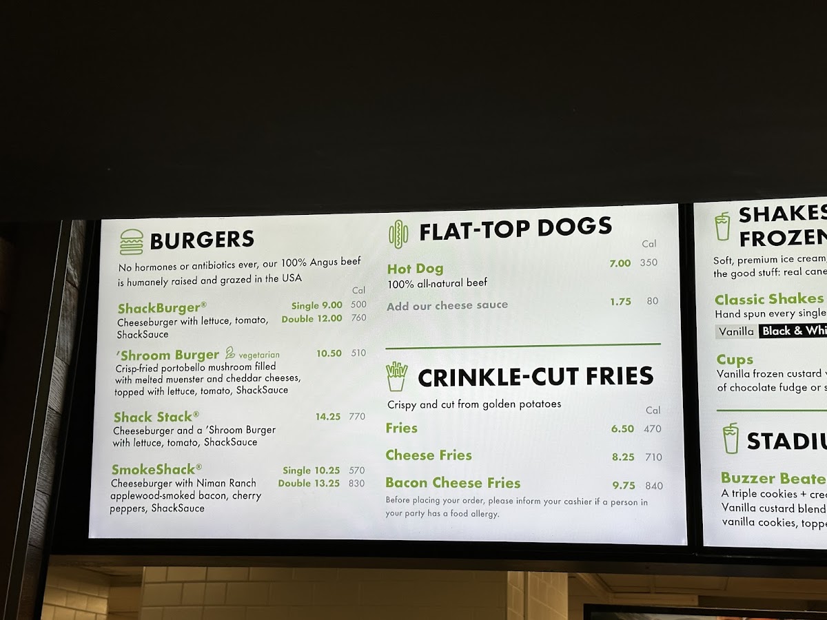 Shake Shack Xfinity Mobile Arena menu board