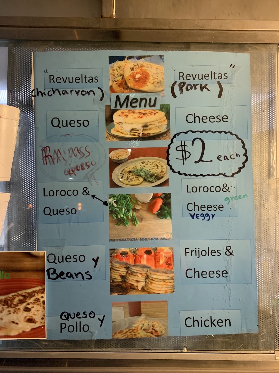 Pupusas / taqueria menu board