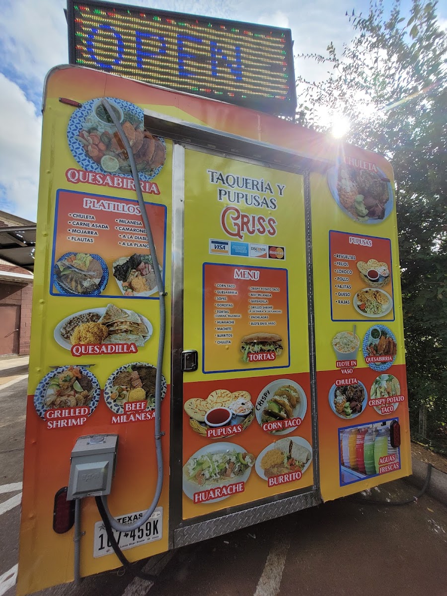 Pupusas / taqueria menu board