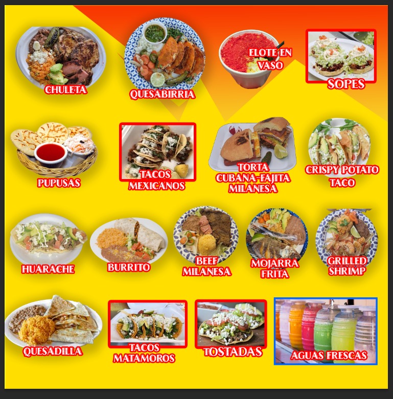 Pupusas / taqueria menu board