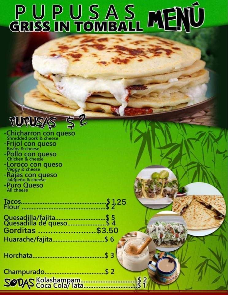 Pupusas / taqueria menu board