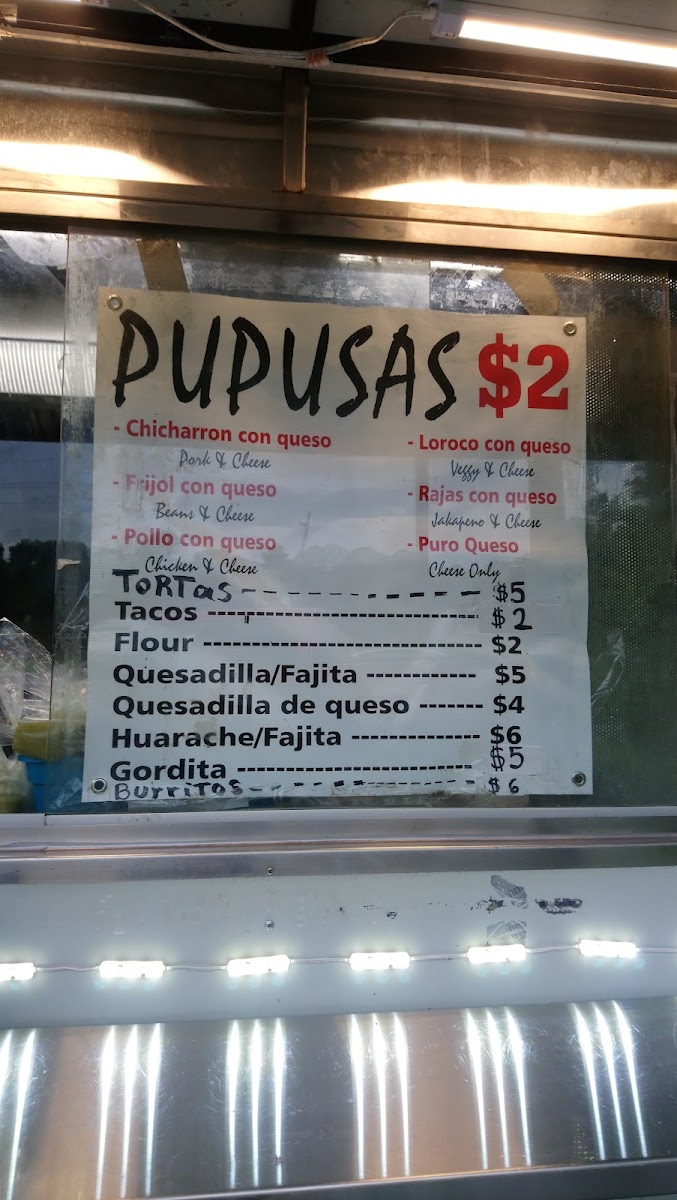 Pupusas / taqueria menu board