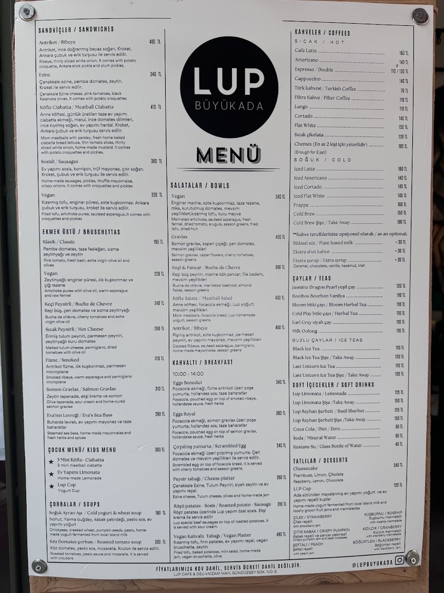 lup büyükada menu board