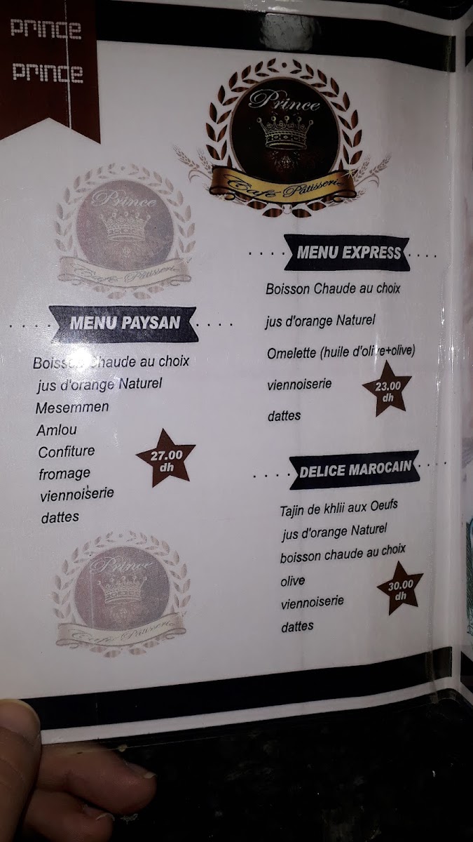 CAFE PATISSERIE PRINCE مقهى حلويات الأمير menu board