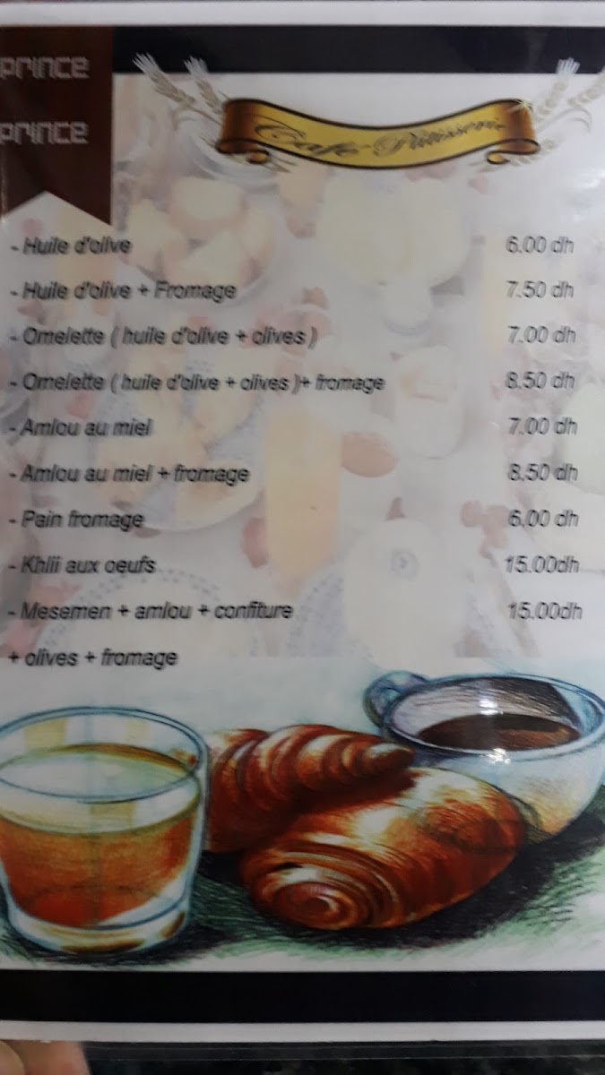 CAFE PATISSERIE PRINCE مقهى حلويات الأمير menu board