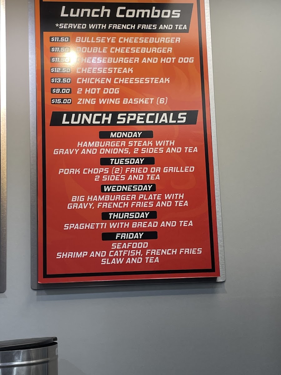 Bullseye Grill menu board