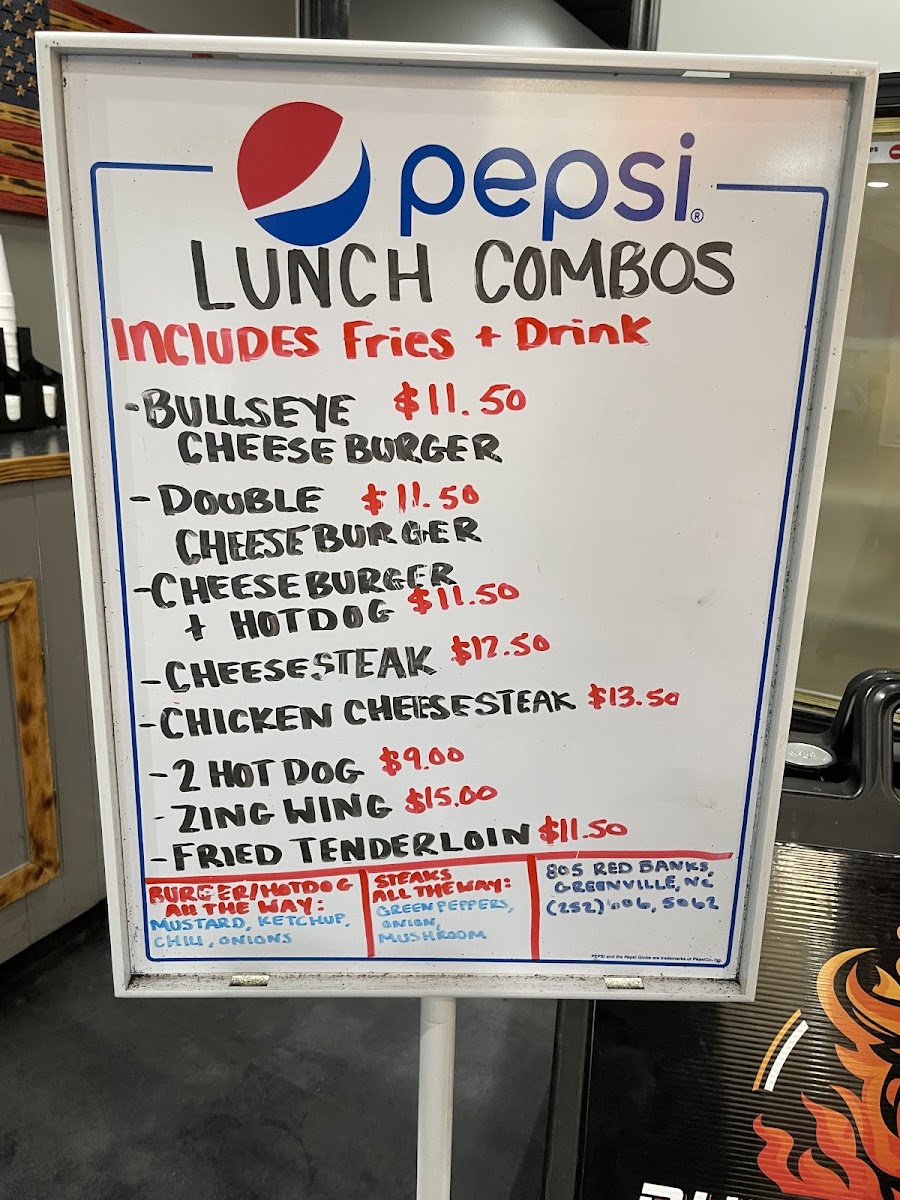 Bullseye Grill menu board