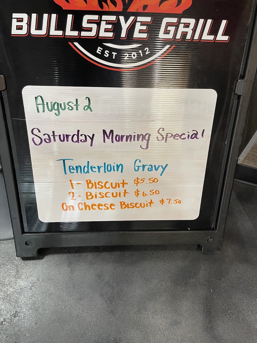 Bullseye Grill menu board