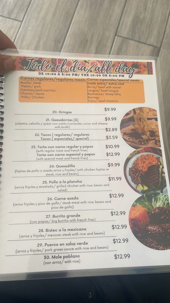 Taqueria 5 de mayo authentic Mexican food menu board