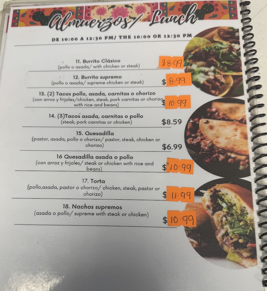 Taqueria 5 de mayo authentic Mexican food menu board