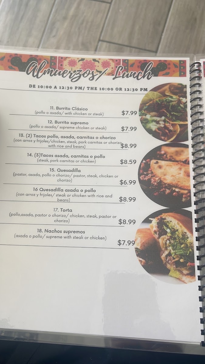 Taqueria 5 de mayo authentic Mexican food menu board