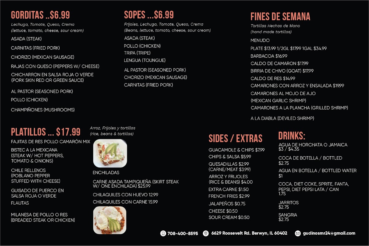 Gudiño's Mexican Restaurant menu board