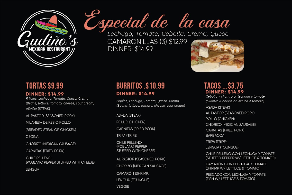 Gudiño's Mexican Restaurant menu board