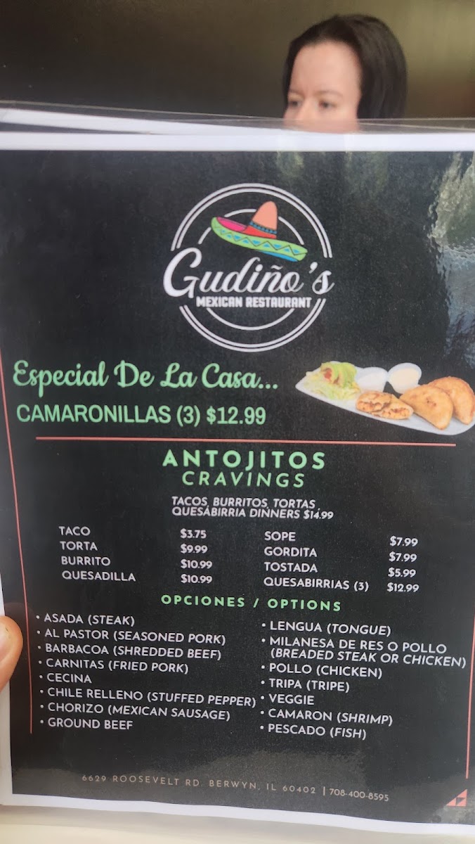 Gudiño's Mexican Restaurant menu board