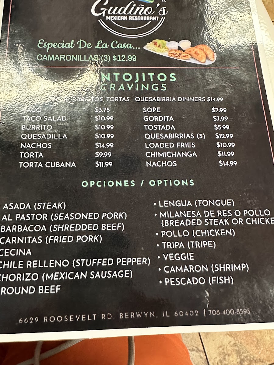 Gudiño's Mexican Restaurant menu board