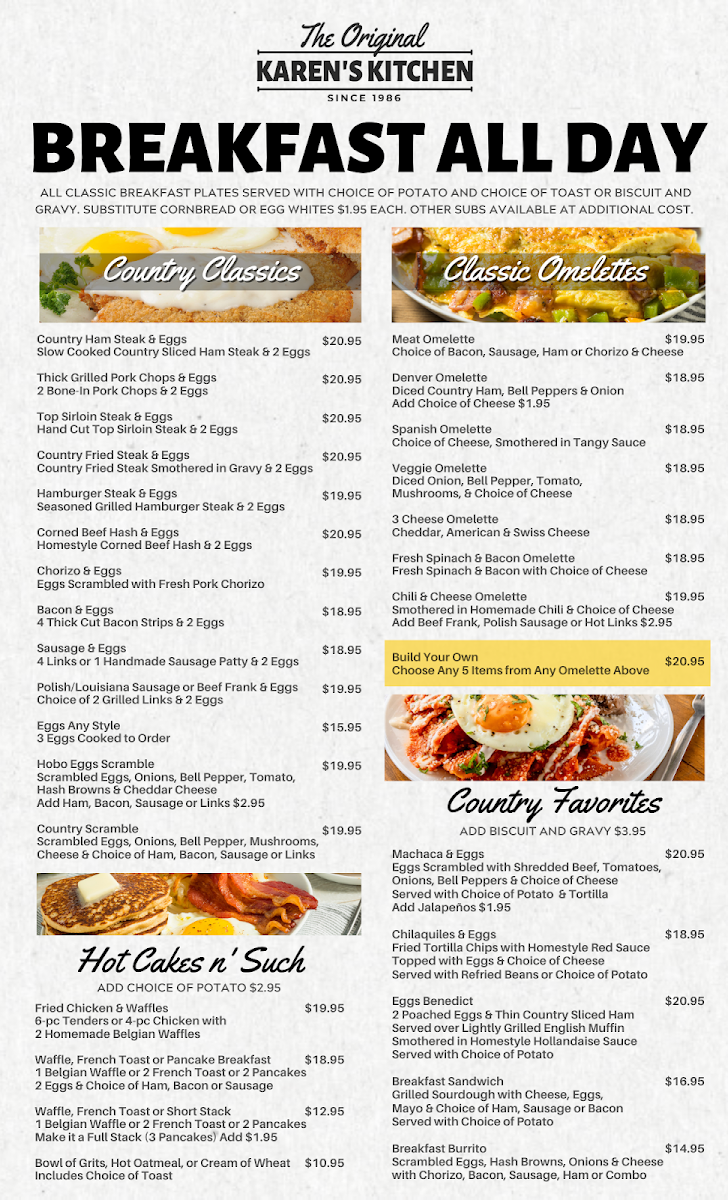The Original Karen's Kitchen menu board