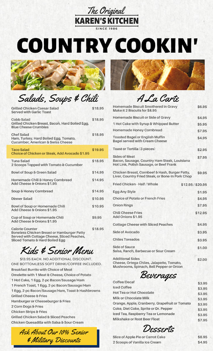 The Original Karen's Kitchen menu board