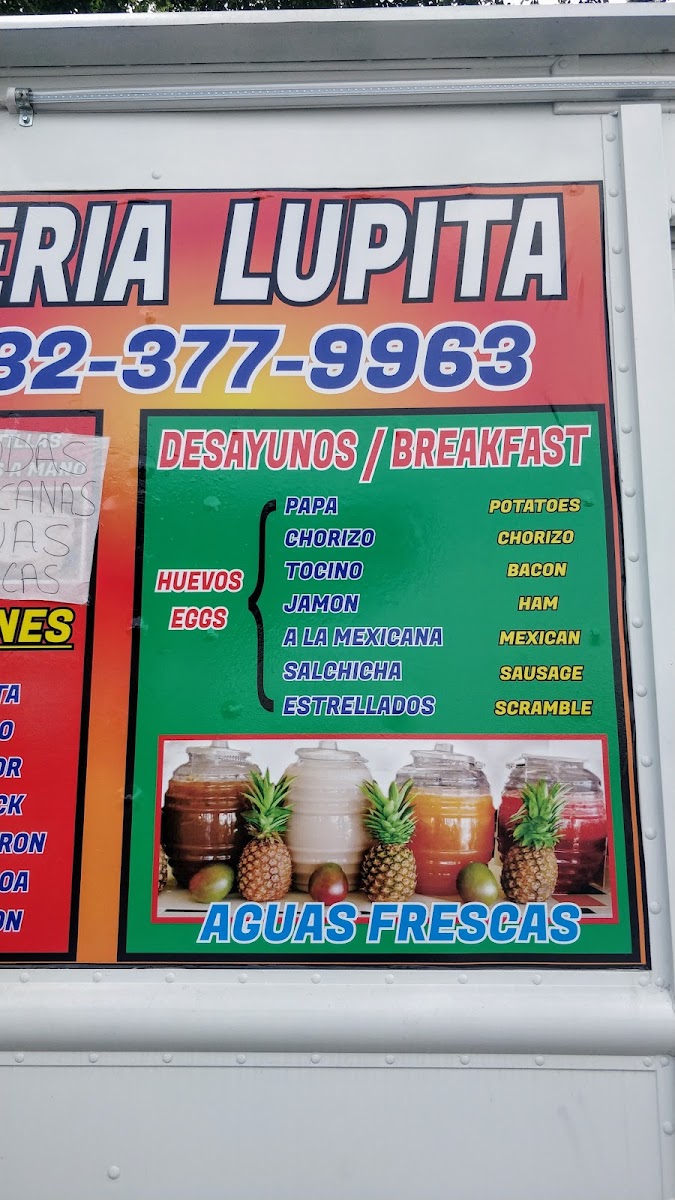 Taqueria Lupita (Food Truck) menu board