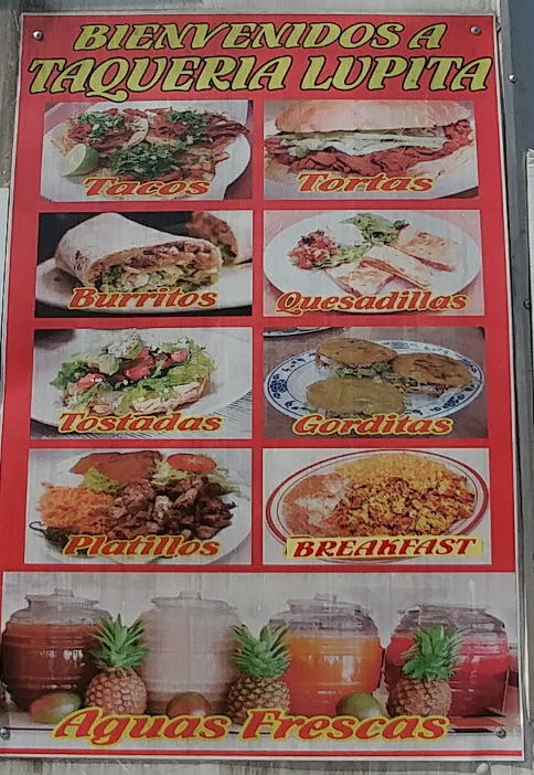 Taqueria Lupita (Food Truck) menu board