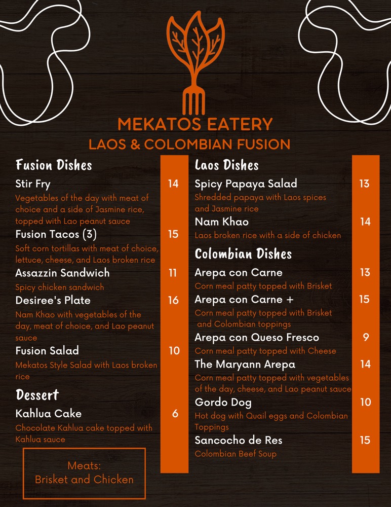 Mekatos Eatery menu board